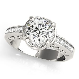 14K White Gold Single Row Round Diamond Engagement Ring