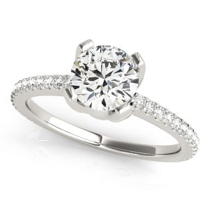 14K White Gold Single Row Round Diamond Engagement Ring