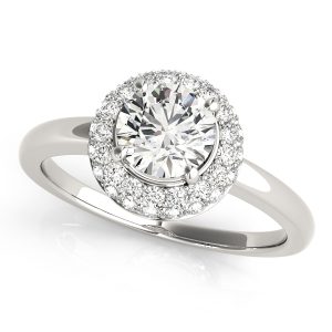 14K White Gold Halo Round Diamond Engagement Ring