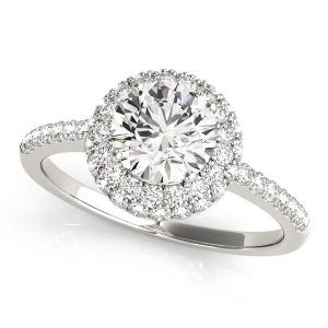 14K White Gold Halo Round Diamond Engagement Ring