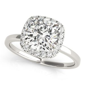 14K White Gold Halo Cushion Diamond Engagement Ring