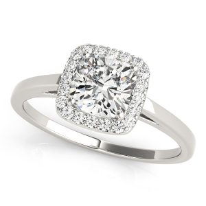 14K White Gold Halo Cathedral Cushion Diamond Engagement Ring