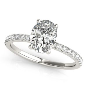 14K White Gold Hidden Halo Diamond Band Oval Diamond Engagement Ring