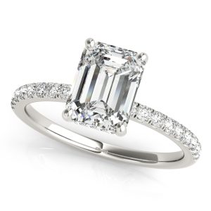 14K White Gold Hidden Halo Emerald Cut Diamond Engagement Ring
