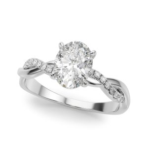 14K White Gold Oval Diamond Engagement Ring