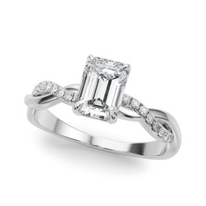 14K White Gold Emerald Diamond Engagement Ring