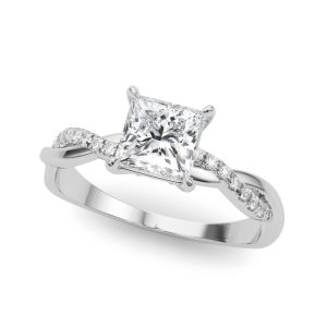 14K White Gold Square Diamond Engagement Ring