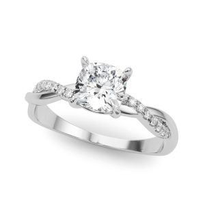 14K White Gold Cushion Diamond Engagement Ring