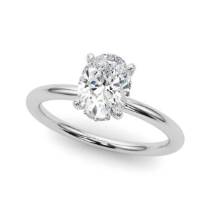 14K White Gold Hidden Halo Oval Diamond Engagement Ring