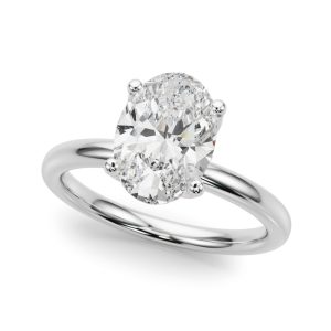 14K White Gold Oval Diamond Engagement Ring