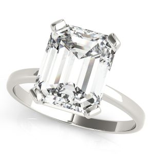 18K White Gold Solitaire Emerald Cut Diamond Engagement Ring