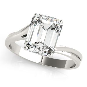 14K White Gold Solitaire Emerald Diamond Engagement Ring