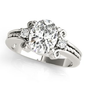 14K White Gold Solitaire Oval Diamond Engagement Ring