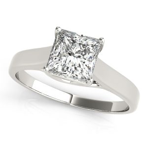 14K White Gold Solitaire Square Diamond Engagement Ring