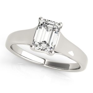 14K White Gold Solitaire Emerald Diamond Engagement Ring