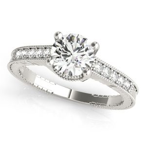14K White Gold Single Row Round Diamond Engagement Ring