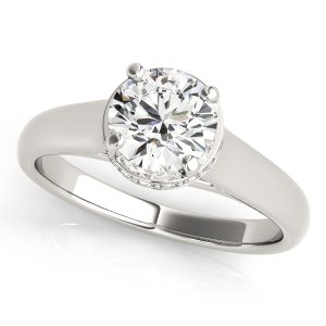 18K White Gold Hidden Halo Halo Round Diamond Engagement Ring