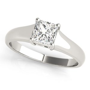 14K White Gold Solitaire Square Diamond Engagement Ring