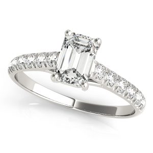 14K White Gold Single Row Trellis Prong Set Emerald Cut Diamond Engagement Ring