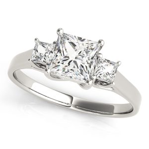 14K White Gold 3 Stone Square Diamond Engagement Ring