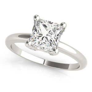 14K White Gold Solitaire Square Diamond Engagement Ring