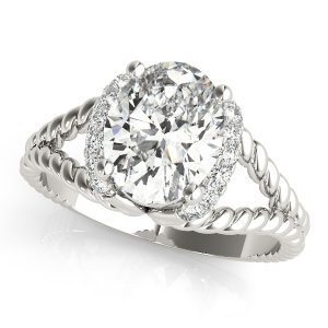 14K White Gold Halo Oval Diamond Engagement Ring
