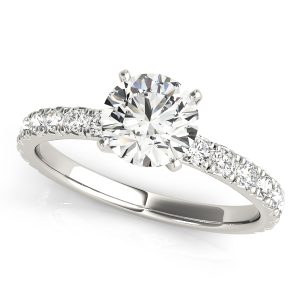 14K White Gold Single Row Round Diamond Engagement Ring