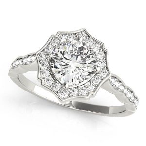 14K White Gold Halo Cushion Diamond Ring