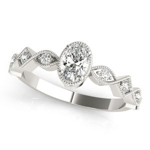 14K White Gold Single Row Oval Diamond Engagement Ring