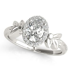 14K White Gold Oval Diamond Ring