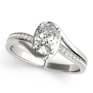 14K White Gold Oval Diamond Ring