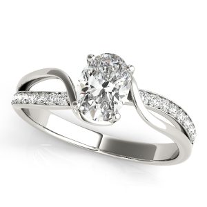 14K White Gold Single Row Bypass Split Shank Oval Diamond Engagement Ring