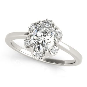 14K White Gold Oval Diamond Ring