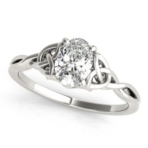 14K White Gold Solitaire Oval Diamond Engagement Ring