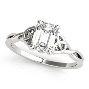 14K White Gold Solitaire Emerald Diamond Ring