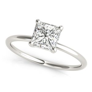 14K White Gold Solitaire Square Diamond Engagement Ring