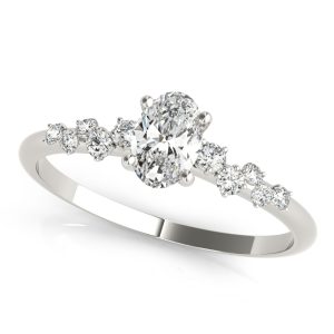 14K White Gold Scattered Diamond Oval Diamond Engagement Ring