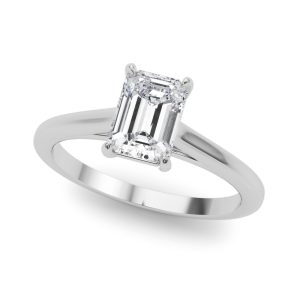 14K White Gold Solitaire Cathedral Emerald Cut Diamond Engagement Ring