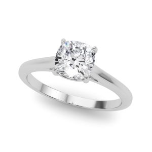 14K White Gold Solitaire Cushion Diamond Engagement Ring