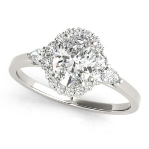 14K White Gold Halo Oval Diamond Engagement Ring