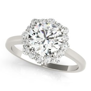 14K White Gold Solitaire Halo Prong Set Round Diamond Engagement Ring