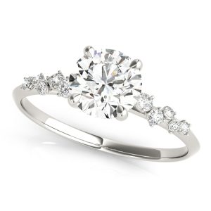 14K White Gold Scattered Diamond Round Diamond Engagement Ring
