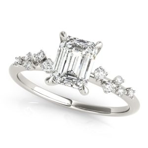 14K White Gold Emerald Diamond Engagement Ring