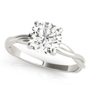 14K White Gold Twisted Shank Solitaire Round Diamond Engagement Ring