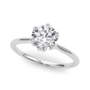 14K White Gold Tulip Solitaire Round Diamond Engagement Ring