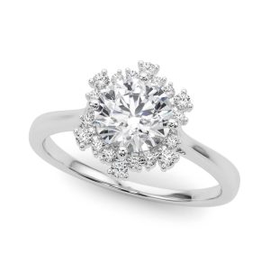 14K White Gold Halo Solitaire Round Diamond Engagement Ring