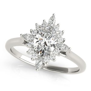 14K White Gold Halo Oval Diamond Engagement Ring