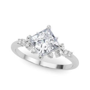 14K White Gold Square Diamond Engagement Ring