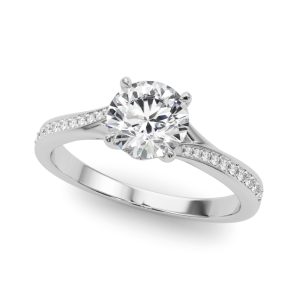 14K White Gold Single Row Round Diamond Engagement Ring