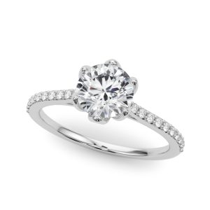 14K White Gold 6-Prong Single Row Round Diamond Engagement Ring